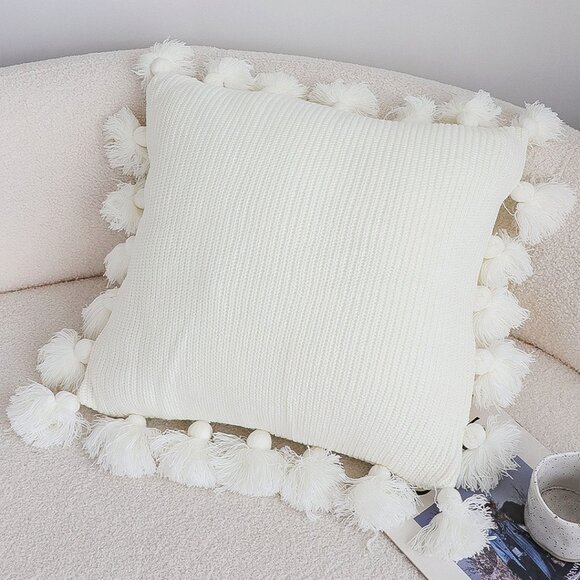 SOGA 2X 45cm Textured Pillowcase with Pom-Pom Trim (Pure White) - Picture 1 of 7